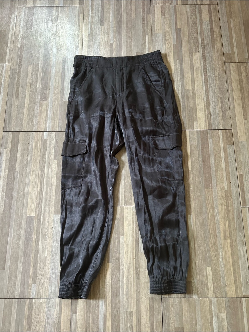 Anthropologie Dark Olive/Gray Cargo Jogger Pants with Sheen Size Small
